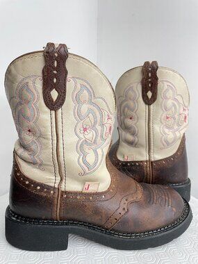Justin Gypsy L9924 Brown Ivory Leather Western Cowgirl Boots Women’s 6.5 B